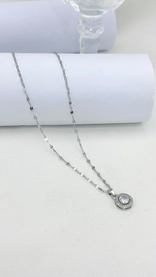 Colar Circulo Brilhante A�o Inox Prata