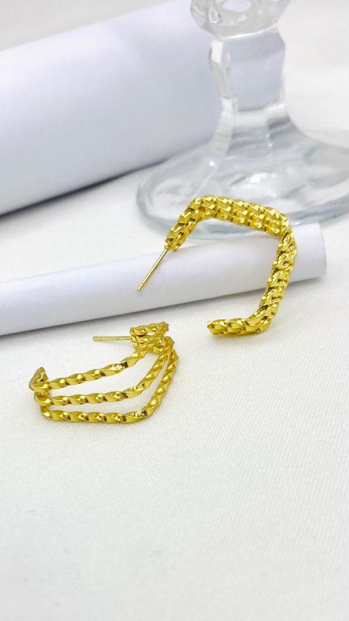 Argola MIni Vera Texturizado Dourado A�o Inox
