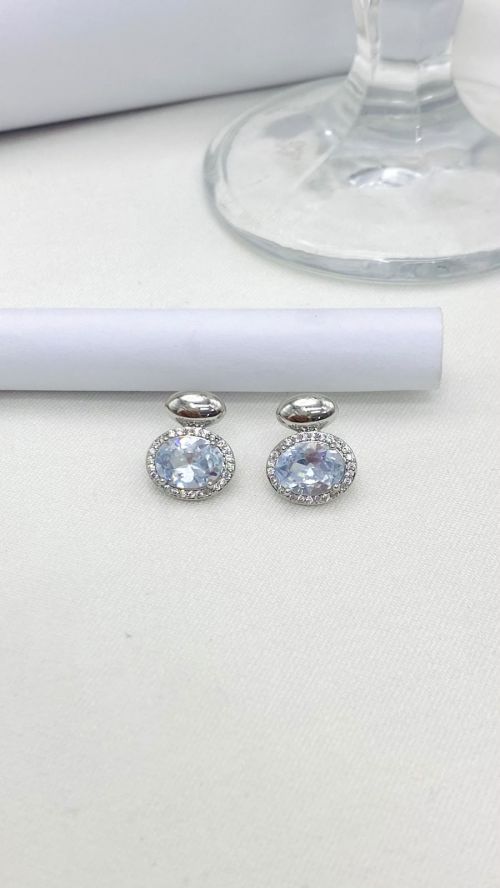 Brinco Oval Brilhante de Luxo Prata