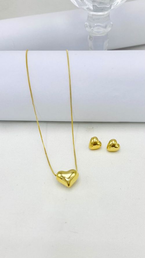 Conjunto Cora��o Abaulado Dourado
