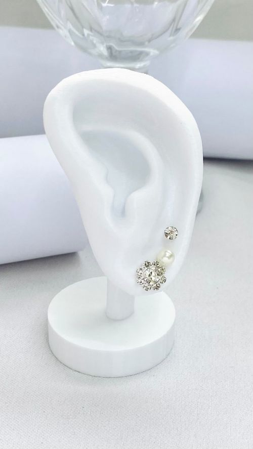 Trio de Brinco Flor de Liz Cristal Prata