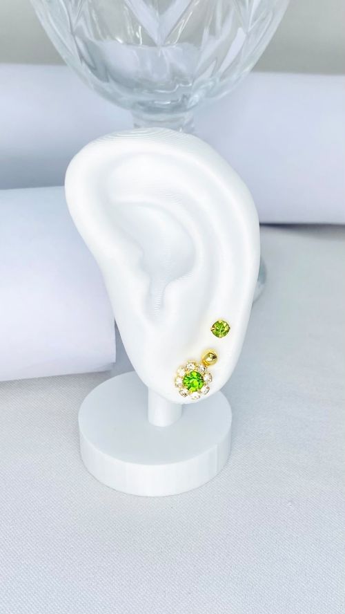 Trio de Brinco Ponto de Luz e Flor Cravejada Dourado