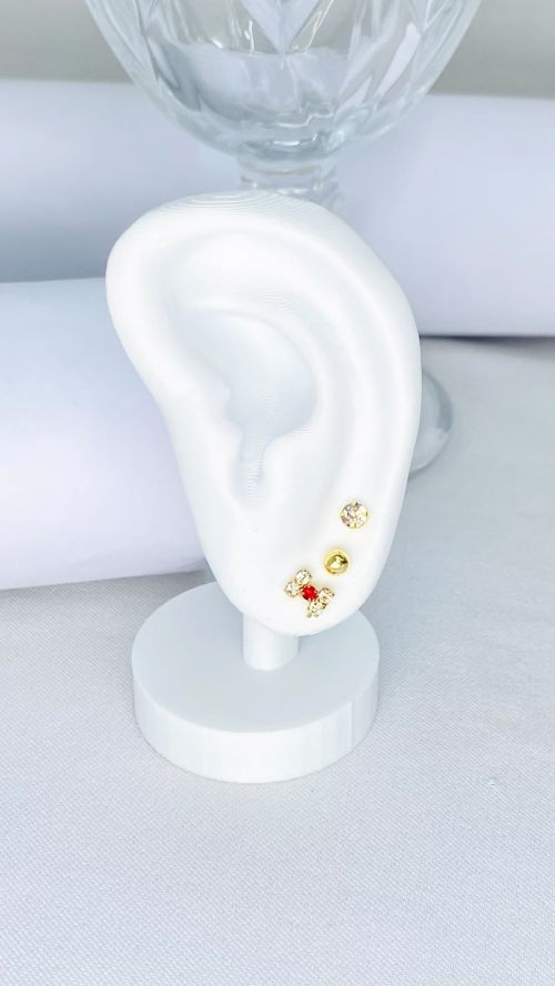 Trio de Brinco Ponto de Luz e La�o Cravejado Dourado