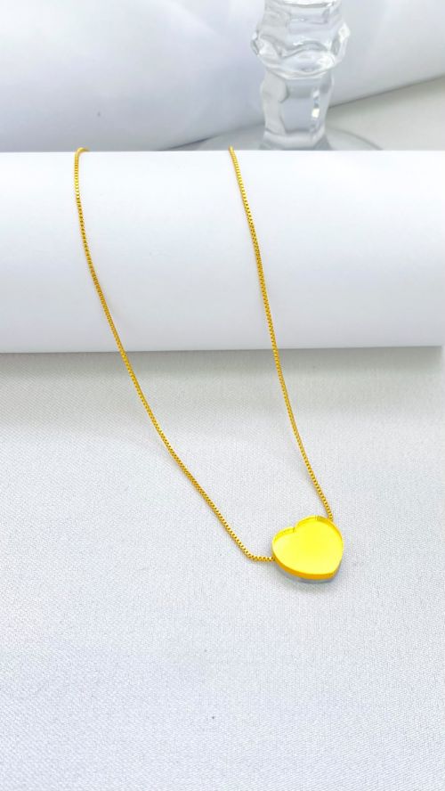 Colar Cora��o Espelhado Dourado