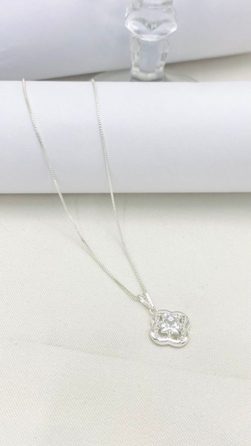 Colar Trevo Cristal Prata