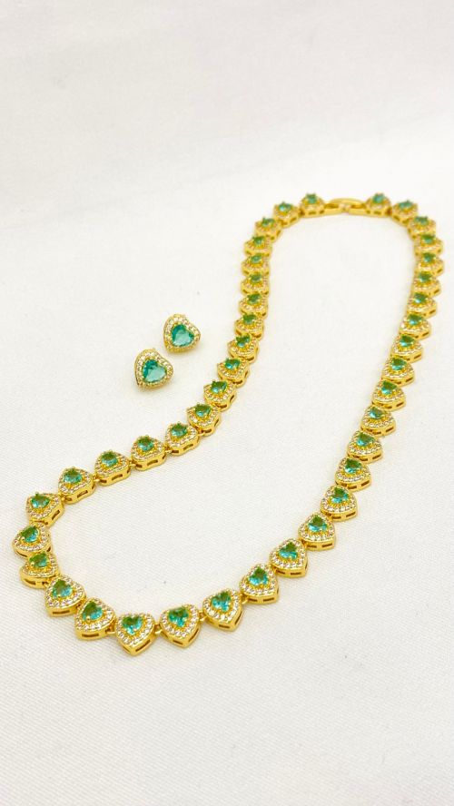 Conjunto Cora��o MIni Cravejado Inspira��o Swarovski Dourado