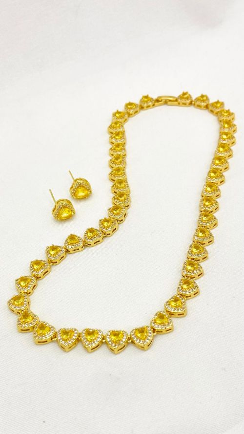Conjunto Cora��o MIni Cravejado Inspira��o Swarovski Dourado