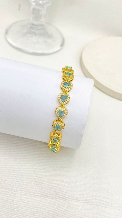 Pulseira Cora��o Mini Inspira��o Swarovisk Dourado