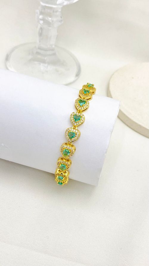 Pulseira Cora��o Mini Inspira��o Swarovisk Dourado