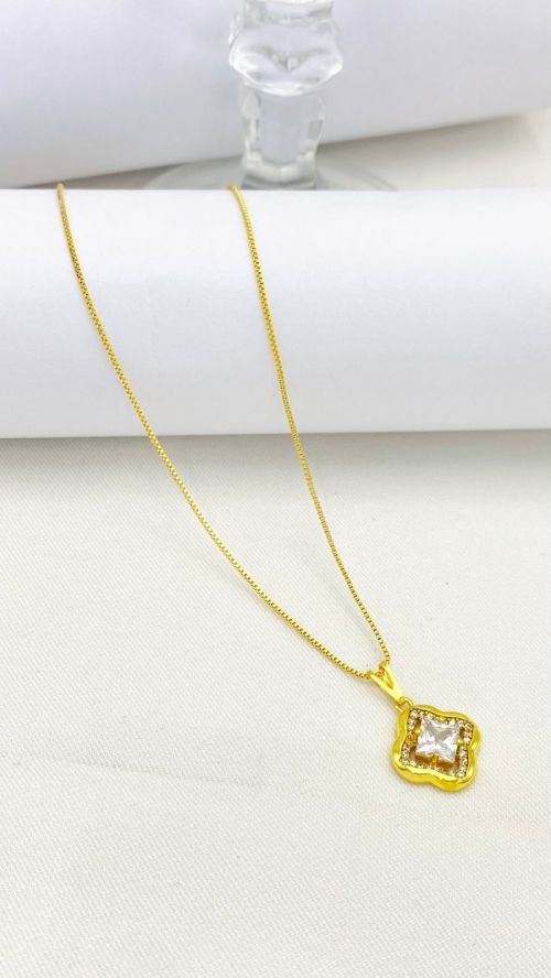 Colar Trevo Cristal Dourado