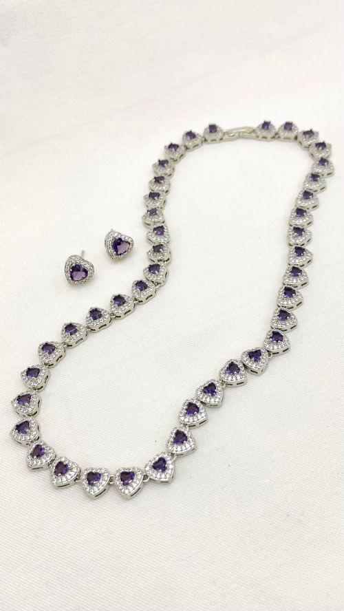 Conjunto Cora��o Mini Cravejado Inspira��o Swarovski Prata