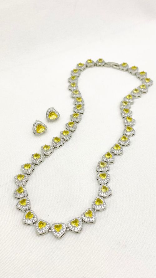 Conjunto Cora��o Mini Cravejado Inspira��o Swarovski Prata