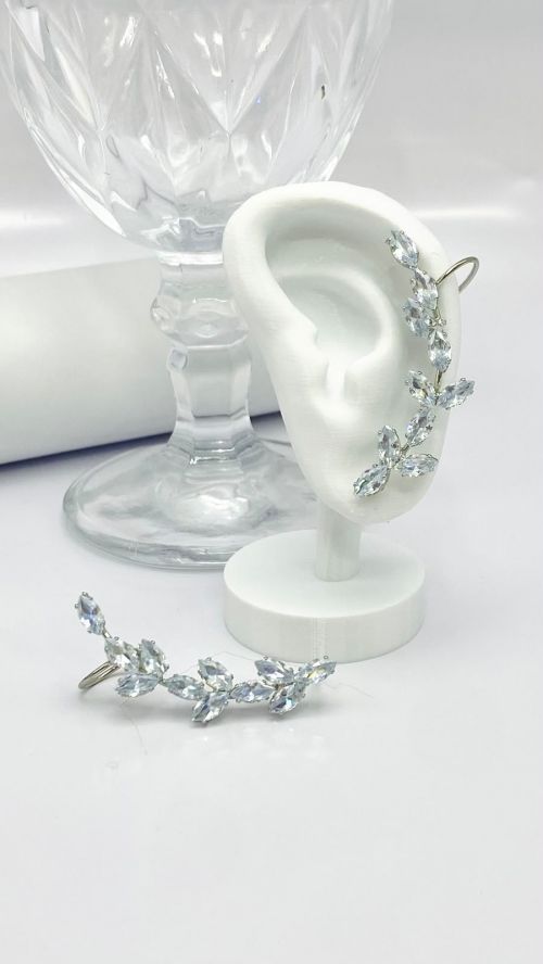 Brinco Ear Cuff Folha de Cristal Prata
