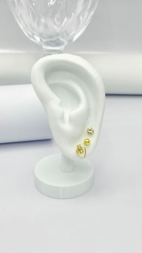 Trio de Brinco Cora��o Mini Cristal Dourado