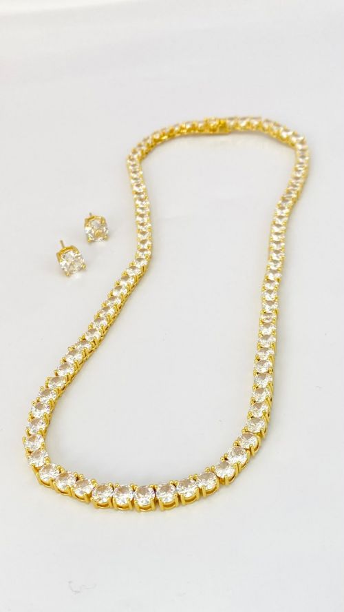 Conjunto Riviera Inspira��o Swarovski  Dourado