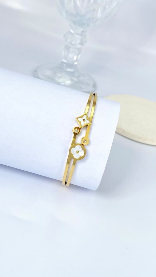 Bracelete Flor de Luxo Dourado A�o Inox Dourado
