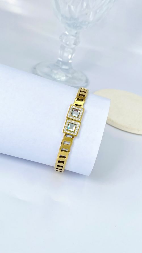 Bracelete Ponto de Luz Quadrado Dourado A�o Inox
