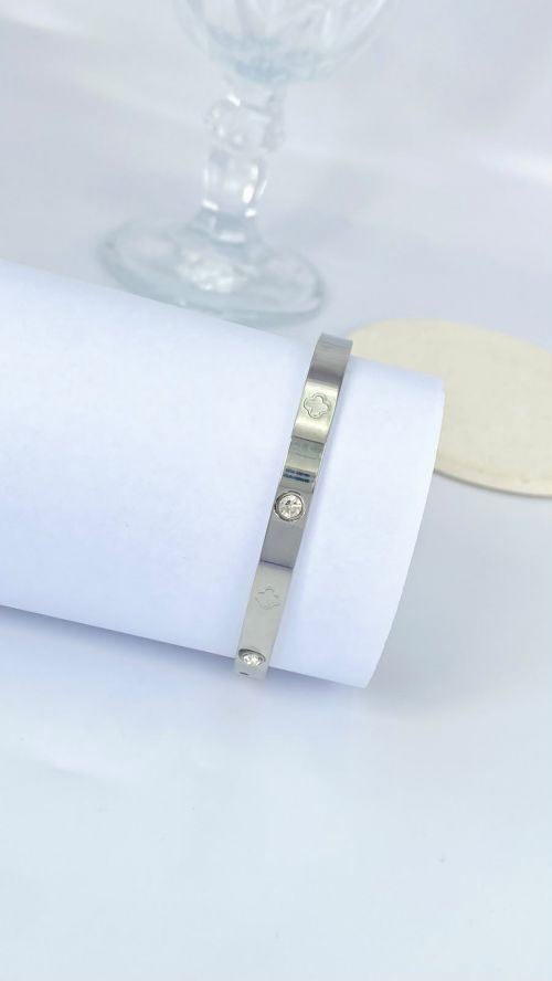 Bracelete Ponto de Luz Luxo Prata A�o Inox