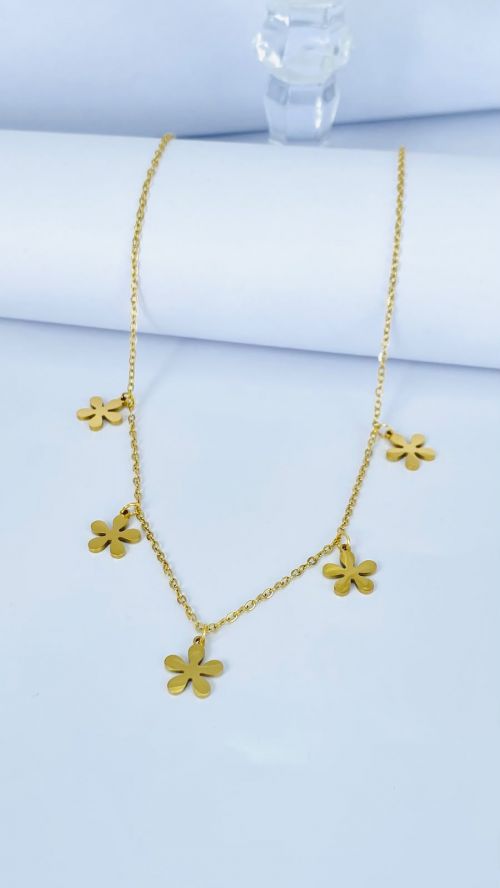 Colar Flor de Luxo Dourado A�o Inox