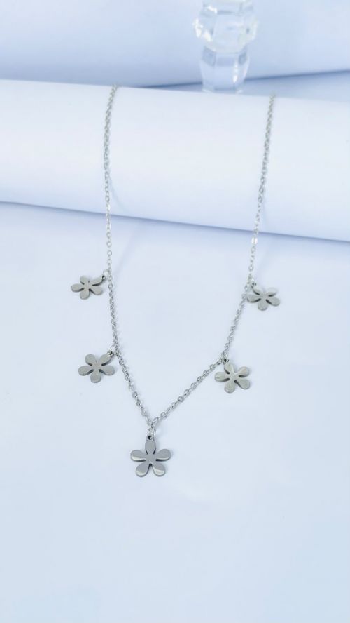 Colar Flor de Luxo Prata A�o Inox