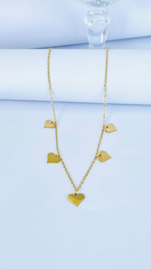 Colar Cora��es Dourado A�o Inox