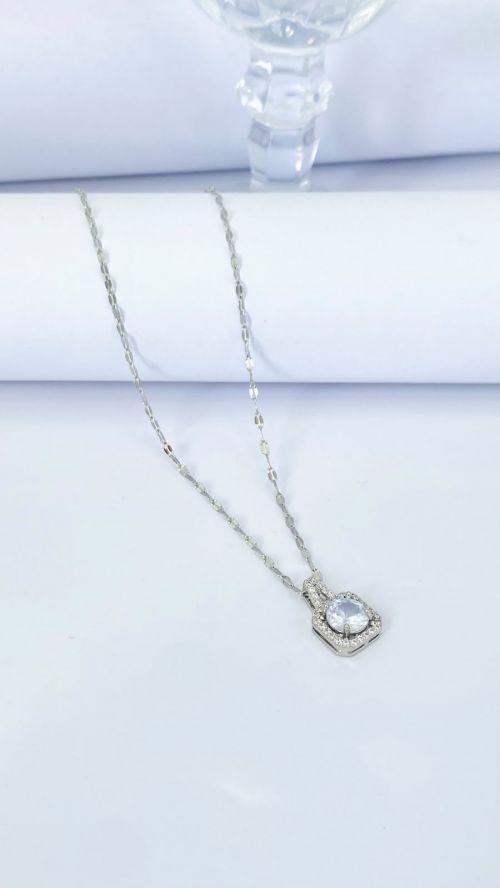 Colar Cristal Quadrado Prata A�o Inox