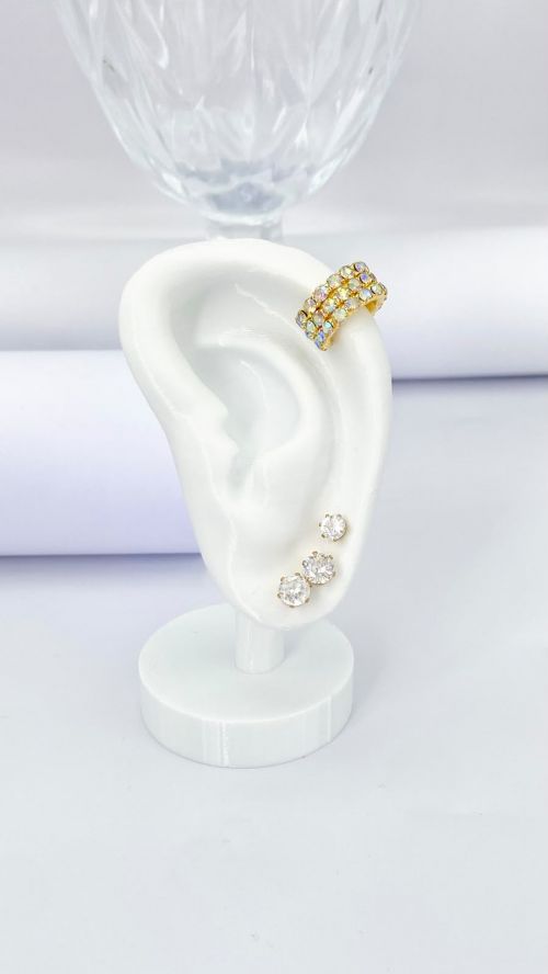Piercing Fake Tr�s Voltas Cravejado Dourado