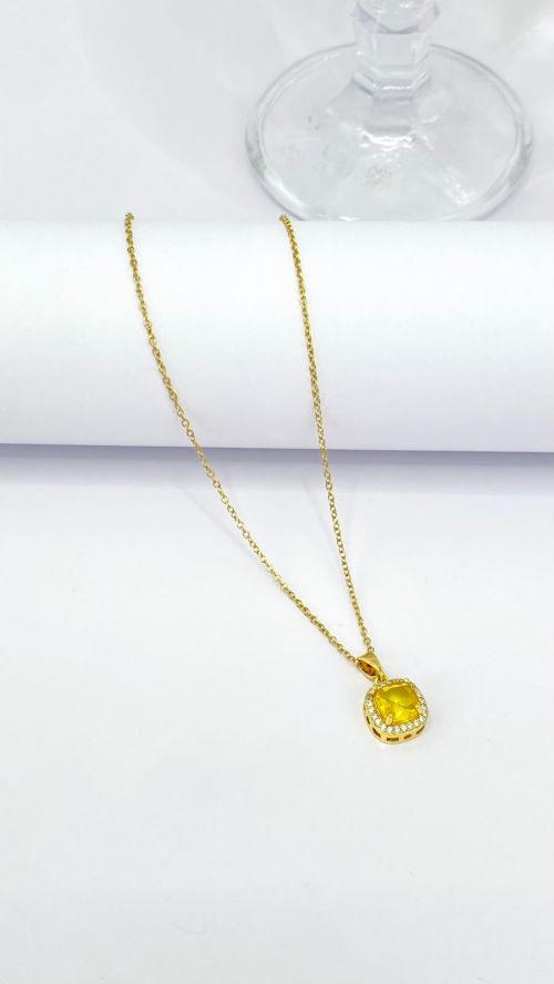 Colar Glow Mini Quadrado Dourado A�o Inox