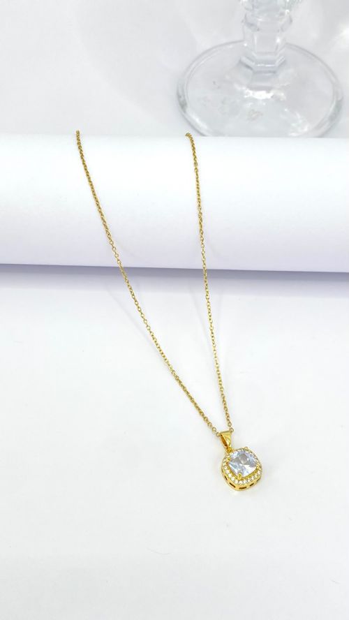 Colar Glow Mini Quadrado Dourado A�o Inox