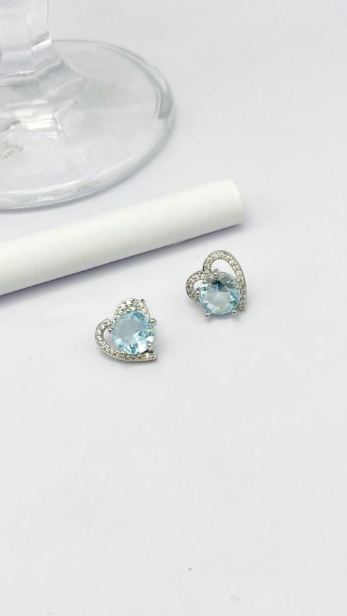 Brinco Cora��o de Cristal Prata