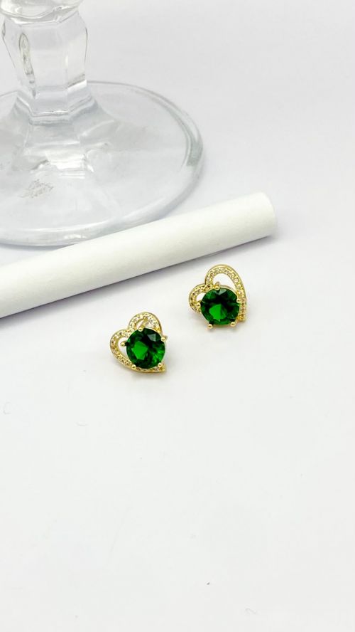 Brinco Cora��o de Cristal Dourado