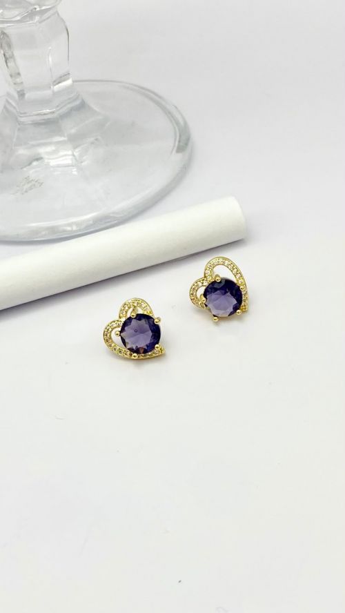 Brinco Cora��o de Cristal Dourado