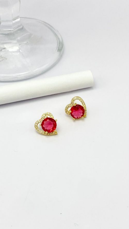 Brinco Cora��o de Cristal Dourado
