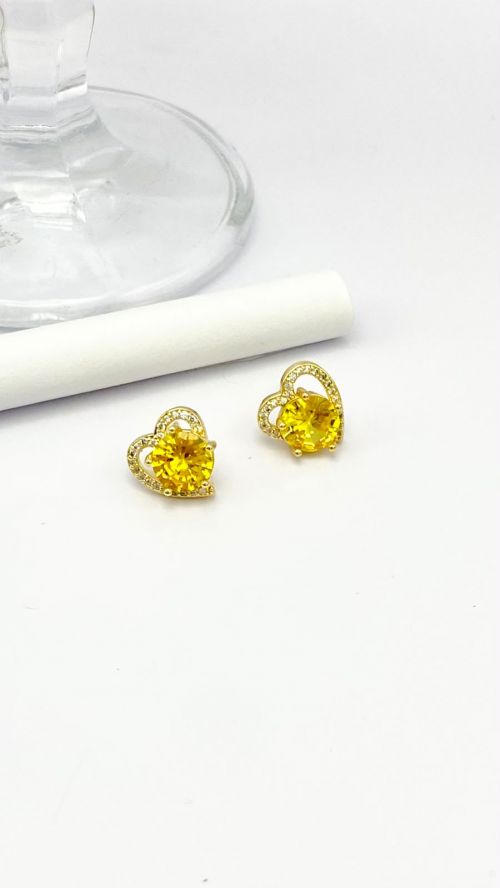 Brinco Cora��o de Cristal Dourado