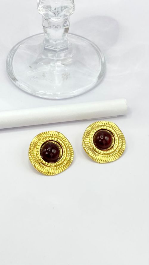 Brinco Bot�o de Luxo Dourado A�o Inox