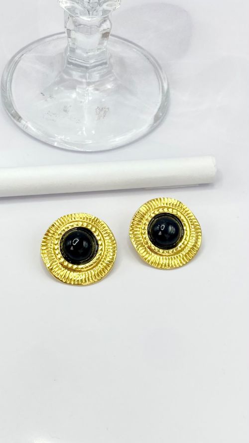 Brinco Bot�o de Luxo Dourado A�o Inox