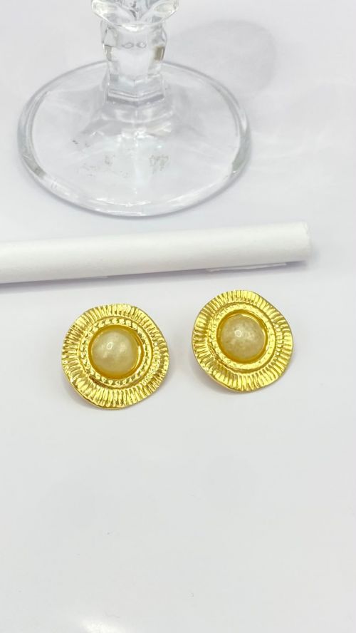 Brinco Bot�o de Luxo Dourado A�o Inox