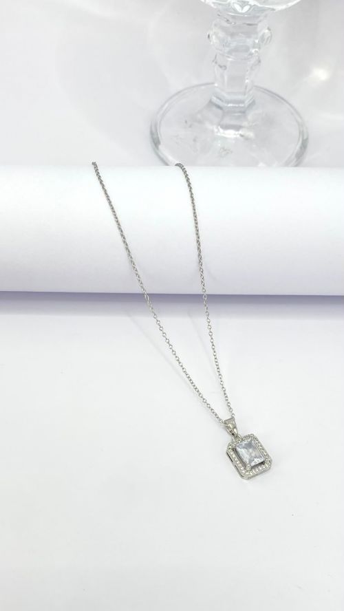 Colar Glow Quadrado Prata A�o Inox