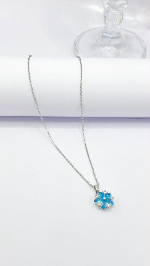 Colar Floral Cristal Reluzente Prata A�o Inox