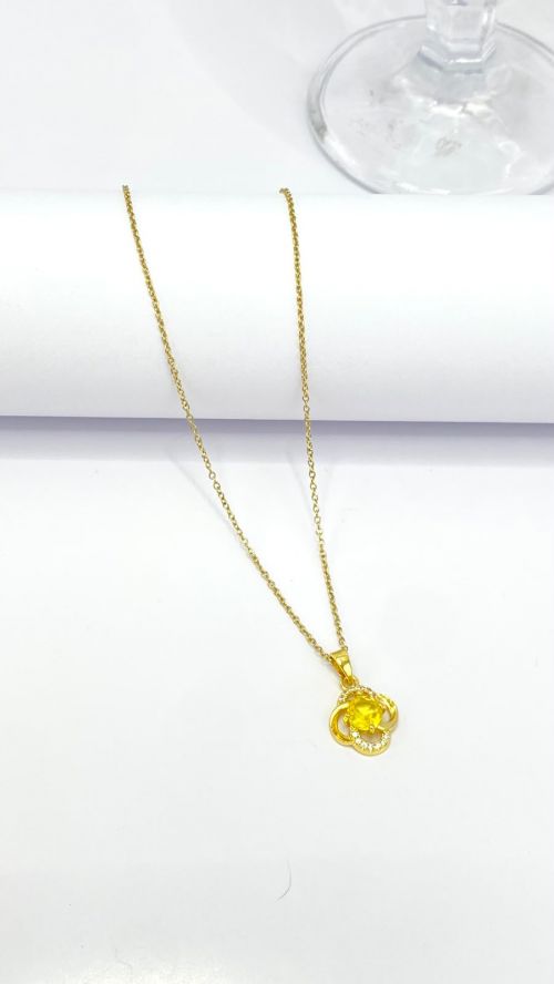 Colar Flor Amor Perfeito Dourado A�o Inox