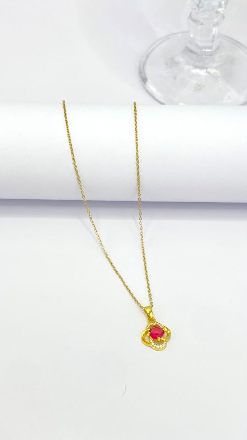 Colar Flor Amor Perfeito Dourado A�o Inox