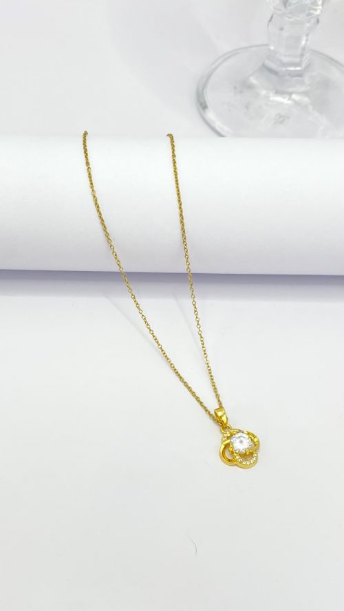 Colar Flor Amor Perfeito Dourado A�o Inox