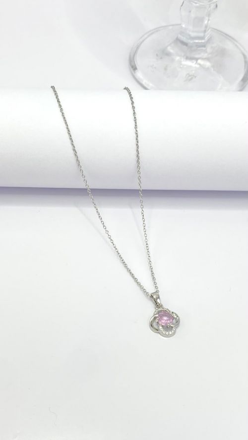 Colar Flor Amor Perfeito Prata A�o Inox