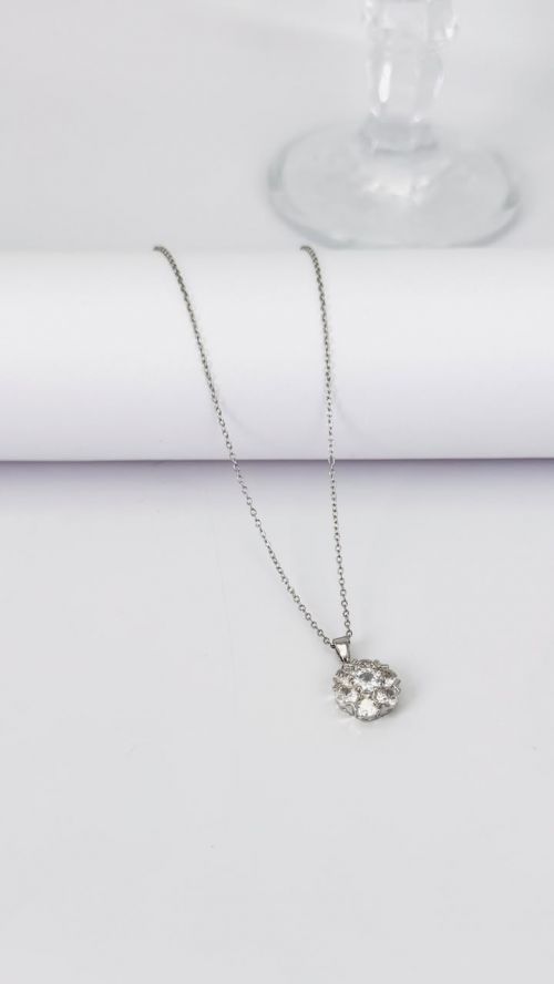 Colar Flor Cristalizada Prata