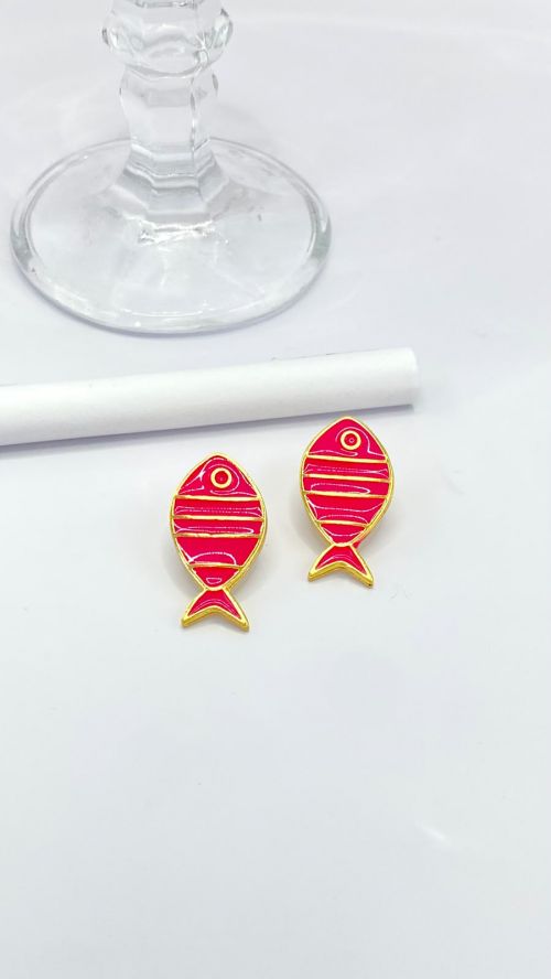 Brinco Peixe Rivieira Esmaltado Dourado