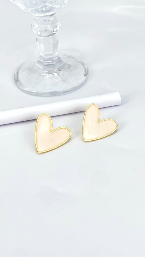 Brinco Cora��o Heart Esmaltado Dourado