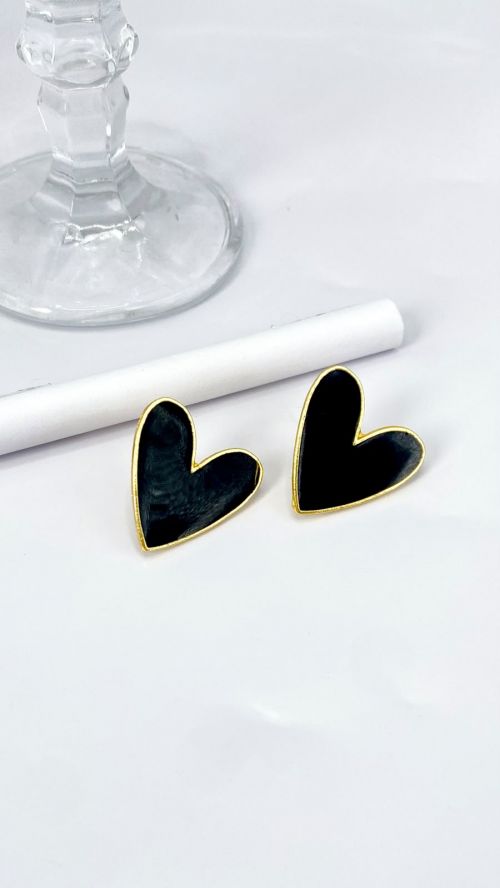 Brinco Cora��o Heart Esmaltado Dourado