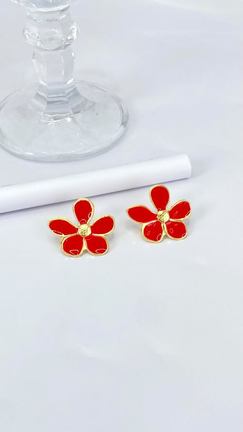 Brinco Flor Bela Esmaltado Dourado