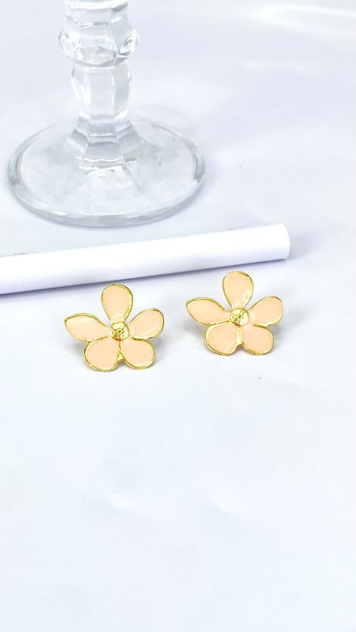 Brinco Flor Bela Esmaltado Dourado