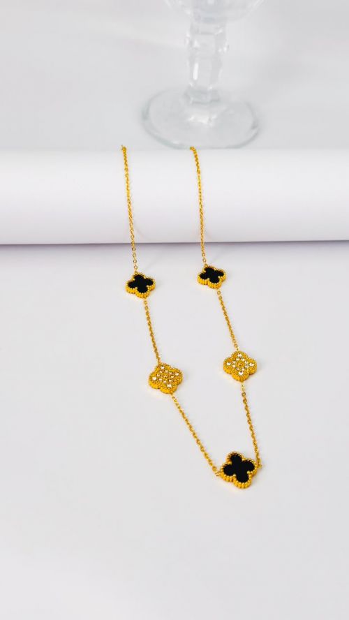 Chocker Trevo Cristal Virginia Dourado